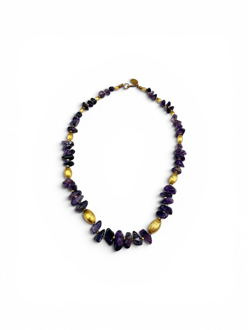 Signed Miriam Haskell Amethyst Chip Necklace Gold Tone Vintage Purple Gemstone